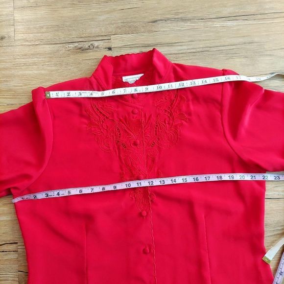 Vintage 80s Christie & Jill Embroidered Cut-out Red Blouse - Picture 16 of 16